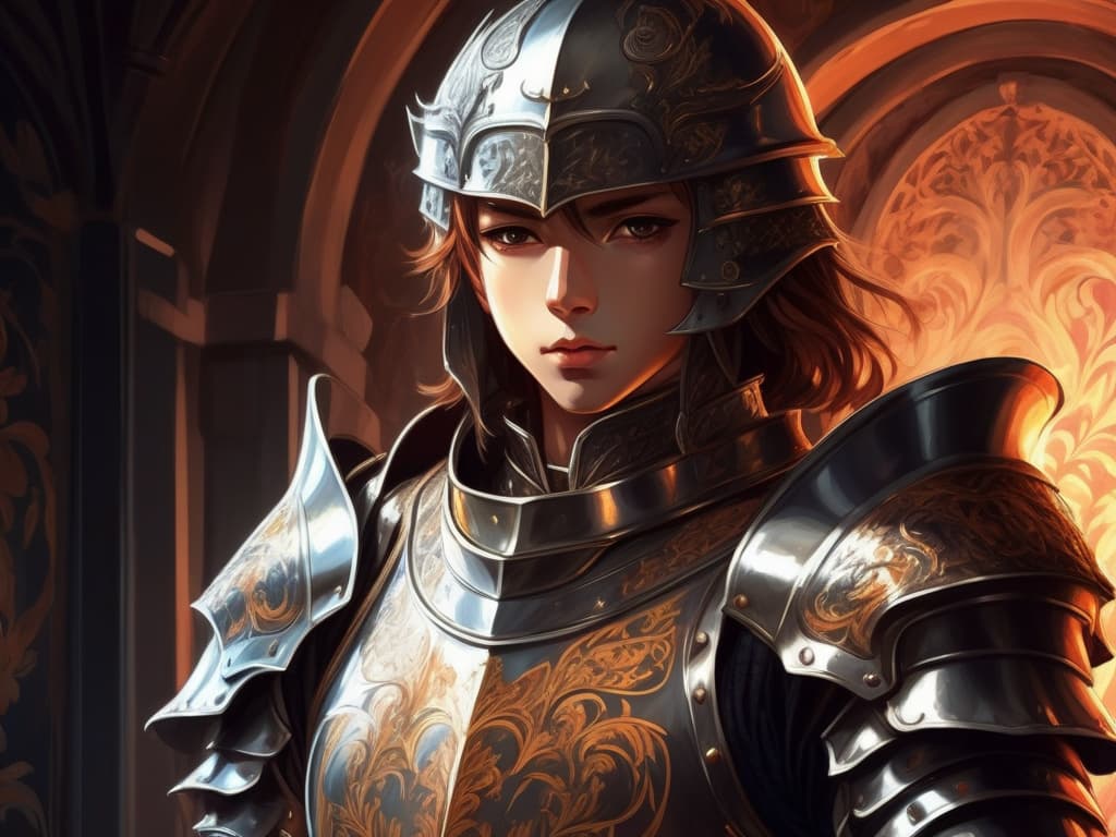DreamShaper XL — anime portrait of a knight in ornate armor, dramatic lighting, highly detailed, illustration
