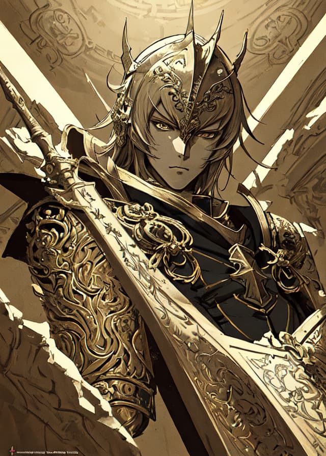 MeinaMix: anime portrait of a knight in ornate armor, dramatic lighting, highly detailed, illustration